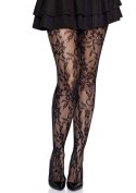 Seamless Floral Lace Tights Black