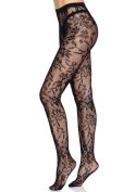 Seamless Floral Lace Tights Black