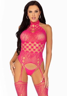 High Neck Lace Bodystocking Pink