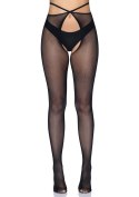 Strappy crotchless tights Black