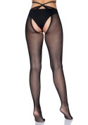 Strappy crotchless tights Black