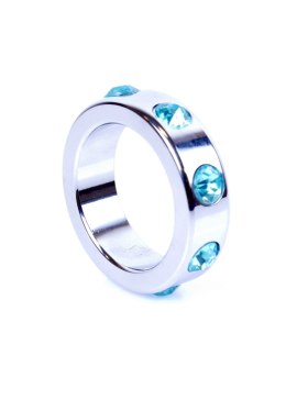 Pierścień-Metal Cock Ring with Light Blue Diamonds Medium