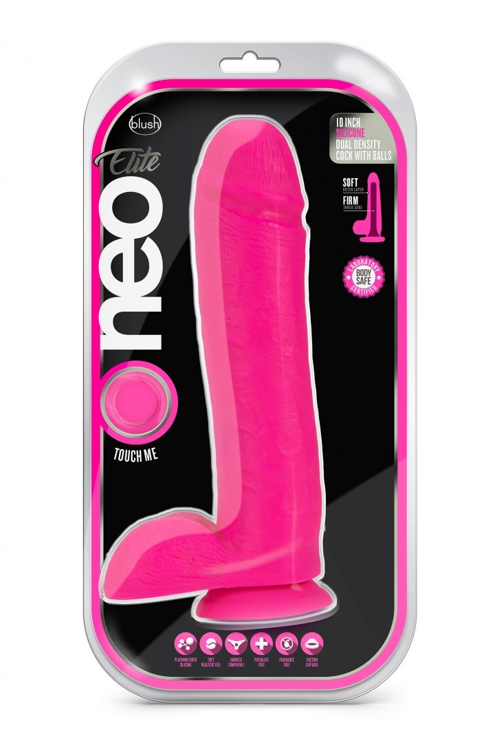 NEO ELITE 10INCH COCK WITH BALLS NEON PINK