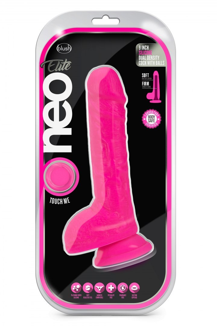 NEO ELITE 9 INCH COCK WITH BALLS NEON PINK