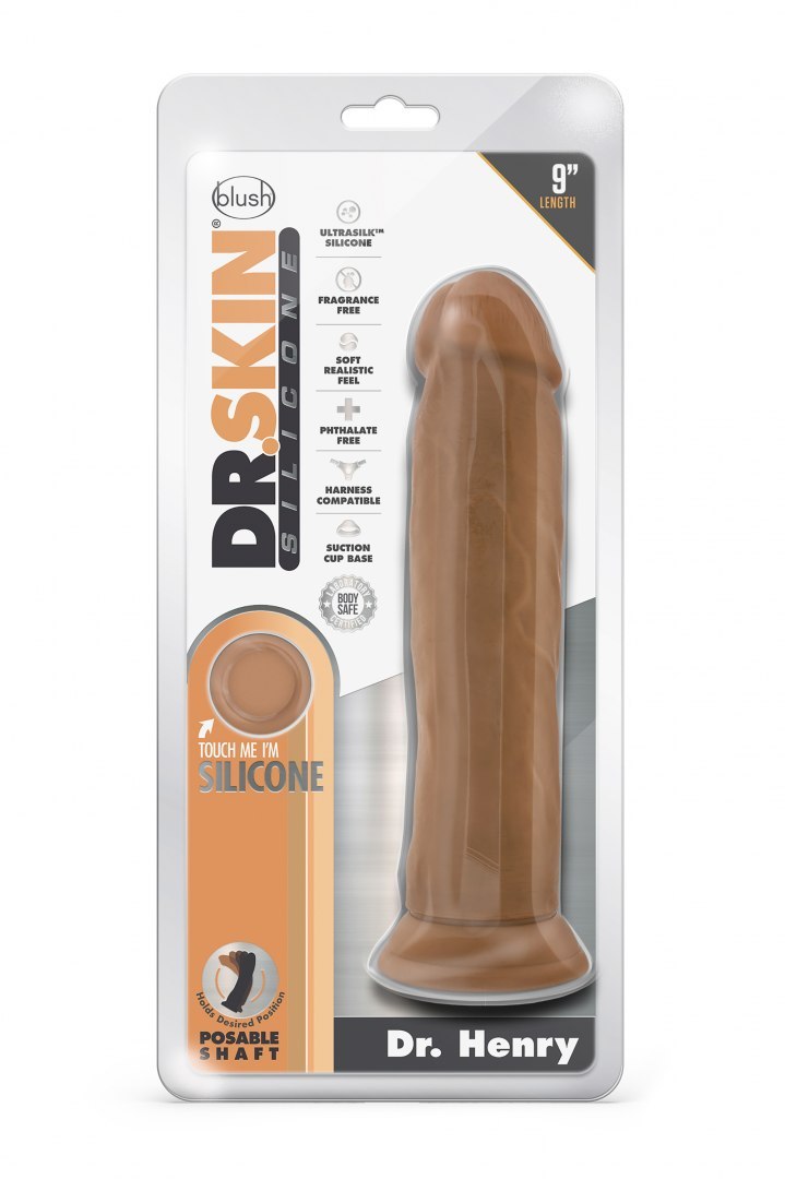 DR. SKIN SILICONE DR. HENRY 9 INCH DILDO WITH SUCTION CUP MOCHA